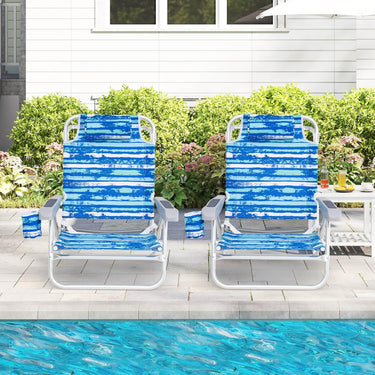 2 Pack Folding Beach Chair Adjustable with Head Pillow and Towel Bar