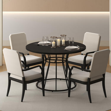 118 cm Round Dining Table for 4, Farmhouse Kitchen Table with Wooden Tabletop