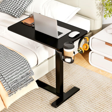 Mobile Standing Desk with Cup Holder and Headphone Hook