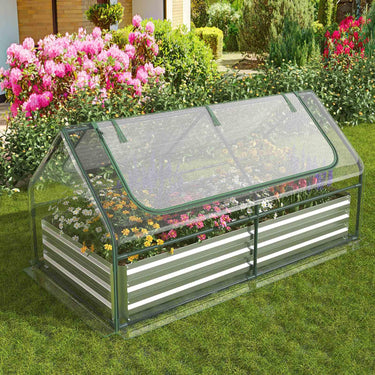 Outdoor 180 x 90 x 91cm Galvanized Raised Garden Bed with Greenhouse