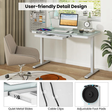 Electric Height Adjustable Standing Desk with Drawer and Outlets