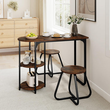 3-Piece Dining Table Set, Rectangular Kitchen Table & 2 Stools with 2-Tier Storage Shelves