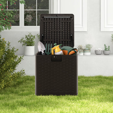 106 L Patio Deck Box, All Weather Storage Container w/ Lockable Lid, Large Square Storage Bin for Pillows - PatiojoyAU
