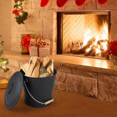 7.5L Metal Ash Bucket with Lid, Shovel, Brush and Handle