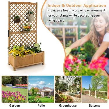 Raised Garden Bed w/Diamond Lattice Trellis & Drainage Holes