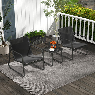 3 Pieces Patio Conversation Set, Outdoor Metal Chair & Table Set