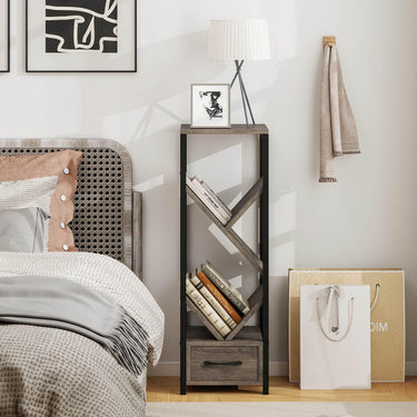 4 Tier Floor Standing Tree Bookshelf with Drawer for Small Space