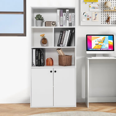 5-Tier Bookcase 155 CM Tall Bookshelf with Double Doors and Adjustable Shelf