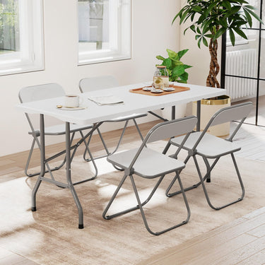 Outdoor Dining Table with Wood Grain HDPE Tabletop and Sturdy Metal Fame