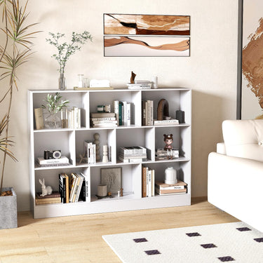 3-Tier Organizer 10-Cube Bookshelf 140CM Wood Display Shelf for Living Room
