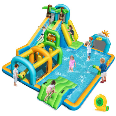 Tropical Theme Dual Slide Aqua Park with Splash Pool Blower Excluded
