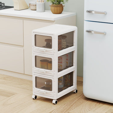 3/4/5-Tier Plastic Drawer Storage Organizer Rolling Cart with 3 Drawers and Lockable Wheels