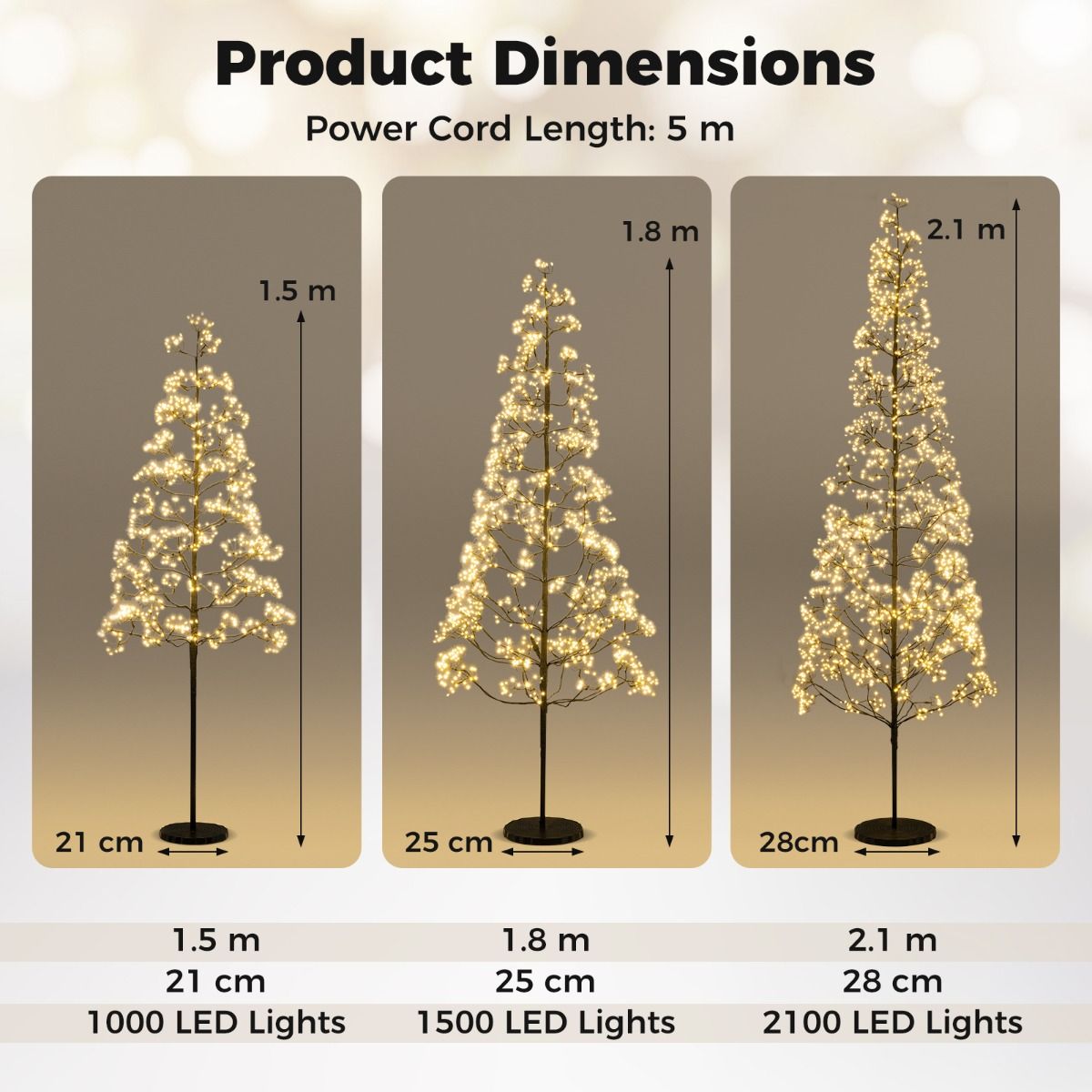 1.5M Lighted Alpine Tree with 1000 Warm LED Lights and Weighted Base ...