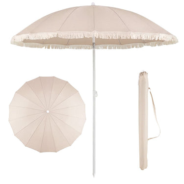 215cm Patio Umbrella with Fringe Boho Tassel Umbrella for Outdoor