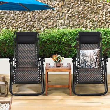 2 Pieces Rattan Zero Gravity Lounge Chair with Pillow for Yard