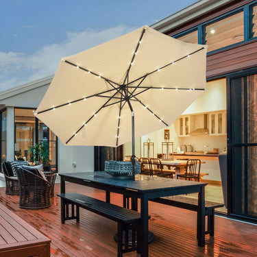 3m Patio Market Umbrella with Solar LED & Adjustment Crank - PatiojoyAU