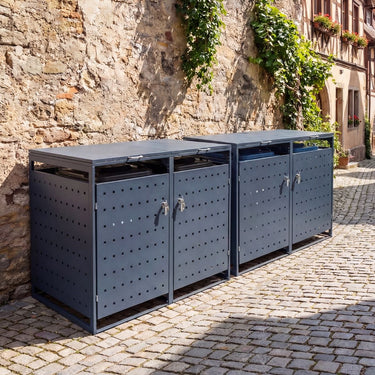 Outdoor Metal Garbage Bin Storage Shed for 2 Trash Cans with Lockable Doors