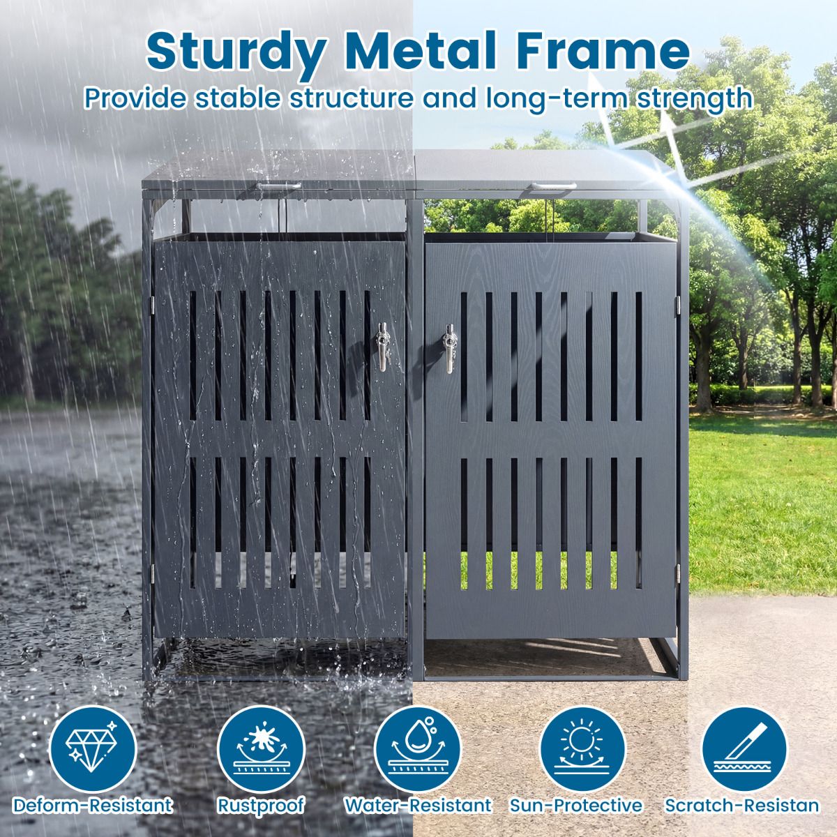 Outdoor Trash Can Storage Shed for 2 Bins with Gas Struts – PatiojoyAU