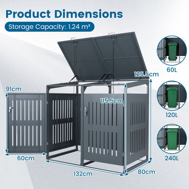 Outdoor Trash Can Storage Shed for 2 Bins with Gas Struts