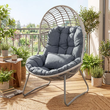 PE Wicker Egg Chair with Removable Seat and Back Cushion