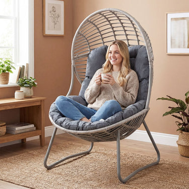 PE Wicker Egg Chair with Removable Seat and Back Cushion