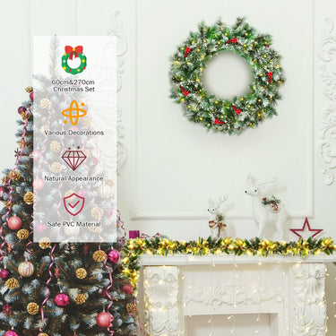 60cm Pre-lit Christmas Wreath and 2.7M Christmas Rattan
