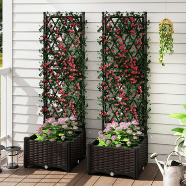 Raised Garden Bed with Lattice Trellis Drainage Elevated Vertical Planter Boxes