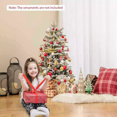 110CM Pre-Lit Snow Flocked Christmas Tree Potted Xmas Decor w/Globe Lights Home