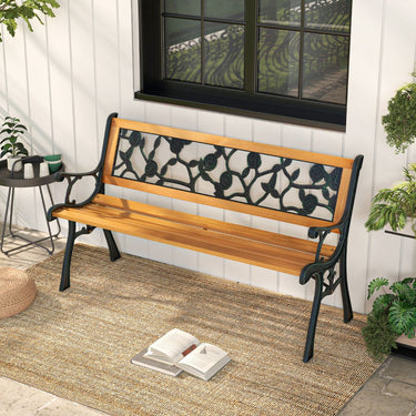 Stylish Garden Patio Bench Spacious 3-Person Outdoor Seating Classic Park Bench with Slatted Seat
