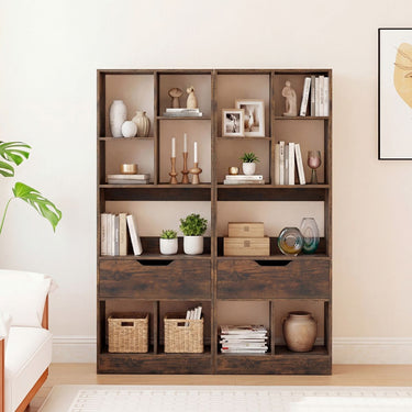 Tall Freestanding Bookshelf with Drawer and 7 Open Cubes