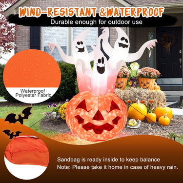 182CM Halloween Blow Up Pumpkin and Ghost Combo with Built-in LED and Blower