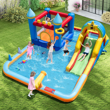 Water Slide Bounce House with Climbing Wall and Splash Pool