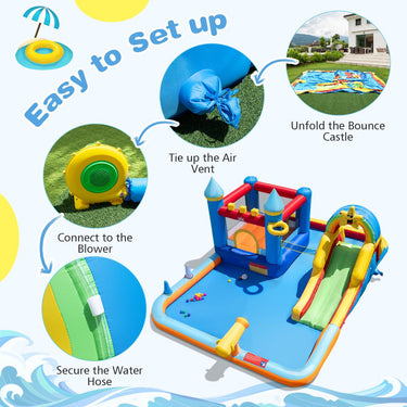 Water Slide Bounce House with Climbing Wall and Splash Pool